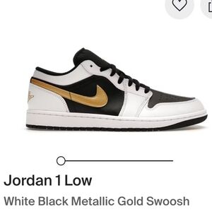 Jordan 1 Low Black White Metalic Gold Swoosh Mens 10 Womens 11.5 EUC